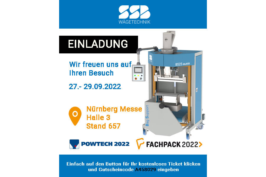 Invitation Powtech 2022 from SSB Wägetechnik