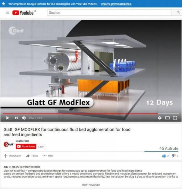 Glatt GF ModFlex  - newly developed, compact plant design for continuous spray agglomeration of food and feed ingredients